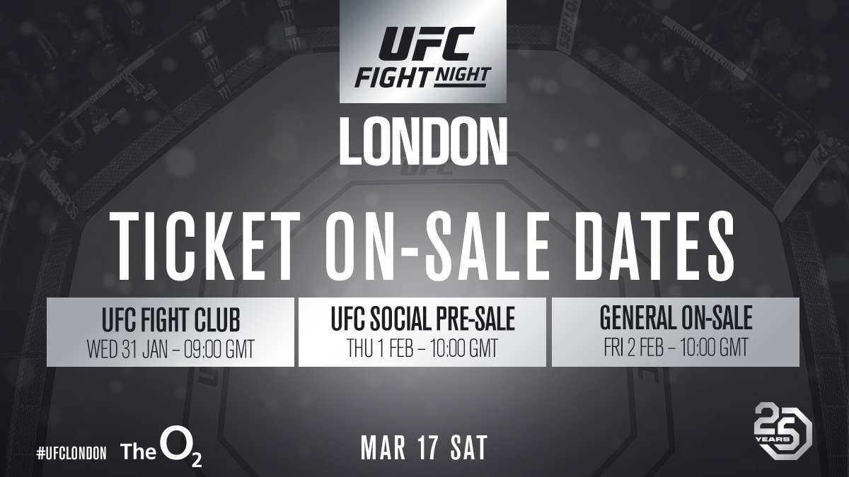 UFC London Tickets on general sale tomorrow